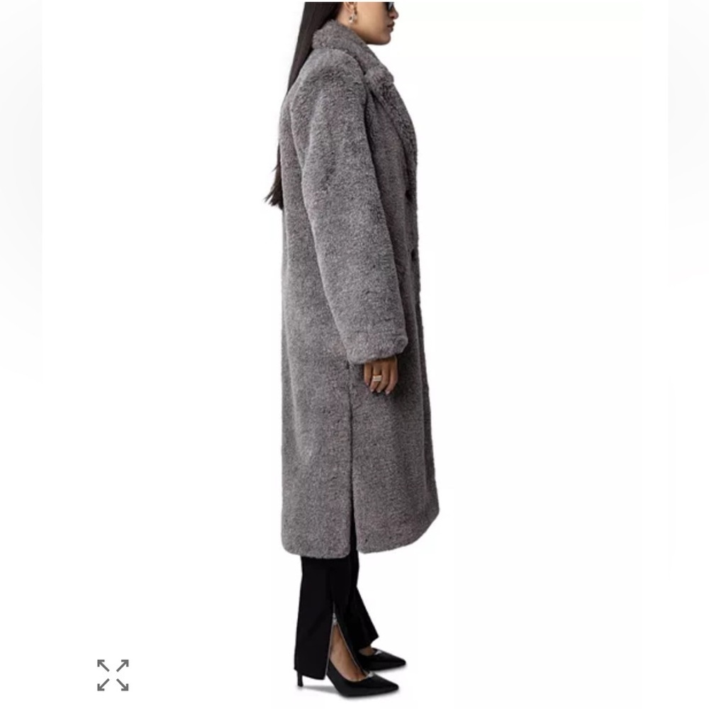 NWT Zadig & Voltaire Monacoco Faux Fur Coat Longline Trench Gray Sz L - Picture 2 of 16